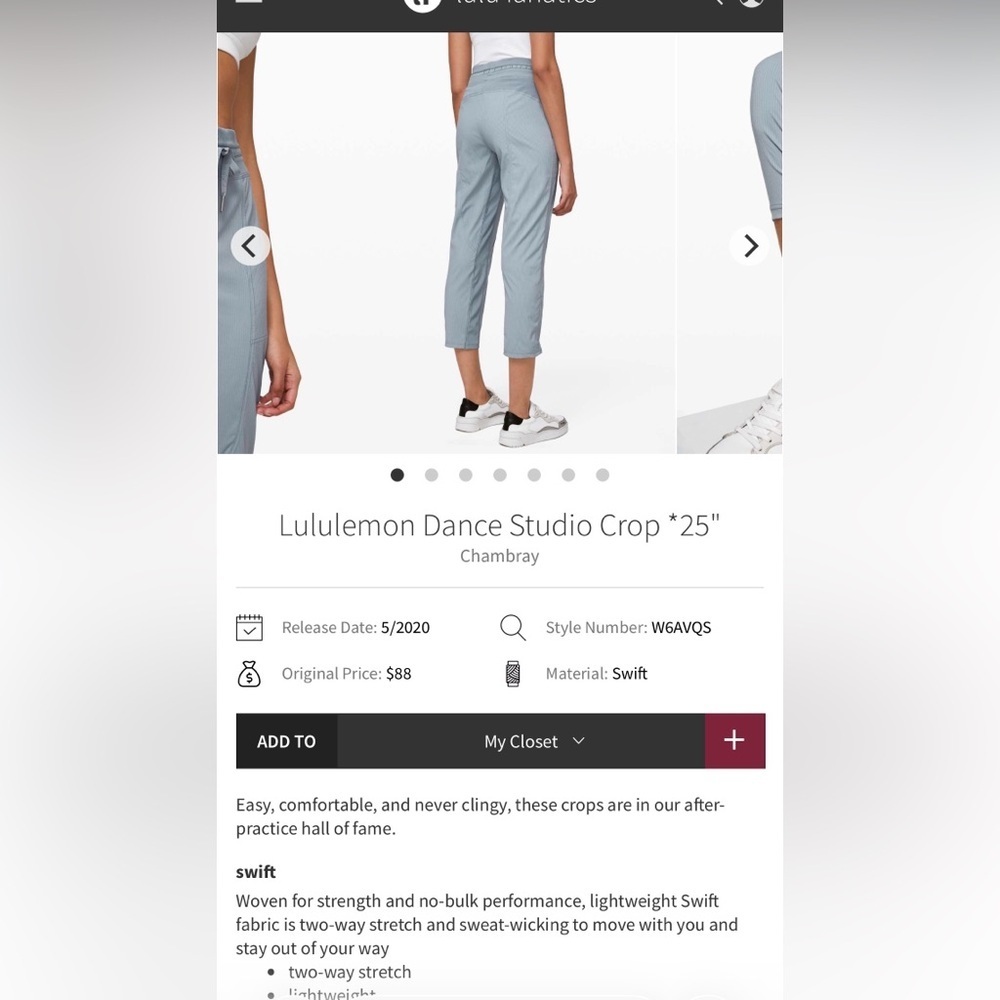 Lululemon Dance Studio Crop *25" In Chambray - Picture 6 of 6